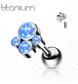 Титановая пирсинг штанга в хрящ уха, хеликс, трагус Pirslab TIJ09-OP05 накрутка кластер с опалом