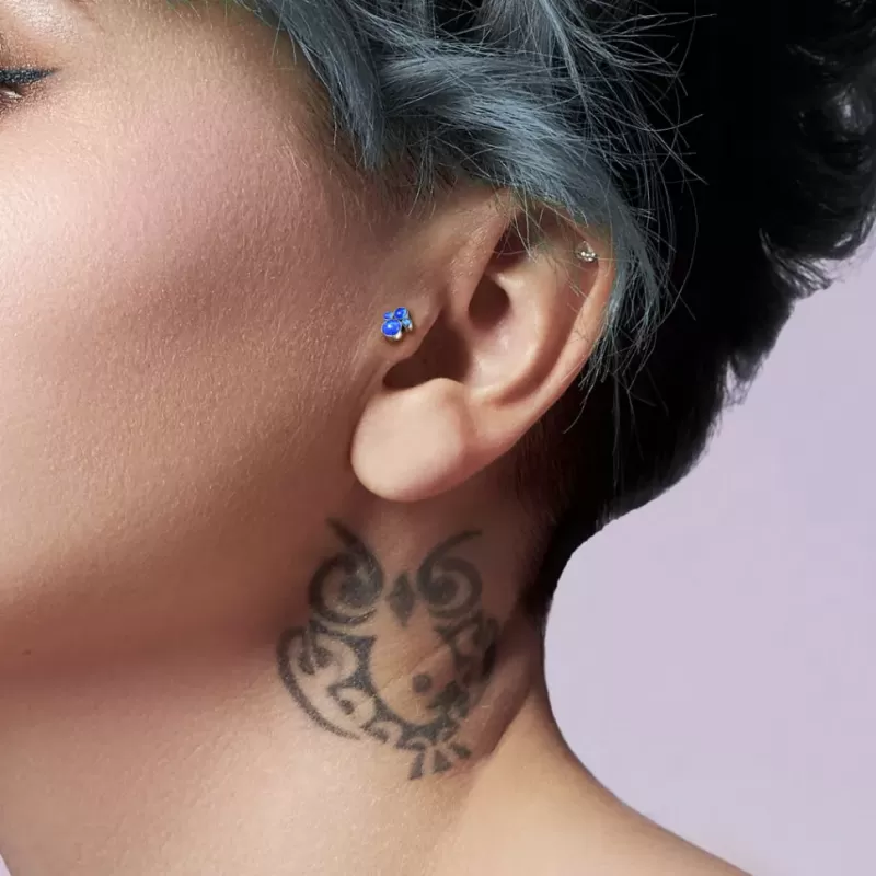 Титановая пирсинг штанга в хрящ уха, хеликс, трагус Pirslab TIJ09-OP05 накрутка кластер с опалом