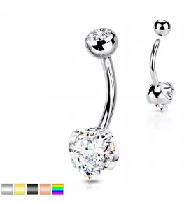 Стальная серьга банан для пирсинга пупка Piercedfish NS10 в форме сердца с фианитами
