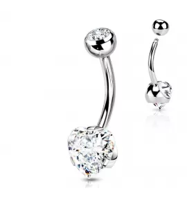 Стальная серьга банан для пирсинга пупка Piercedfish NS10 в форме сердца с фианитами