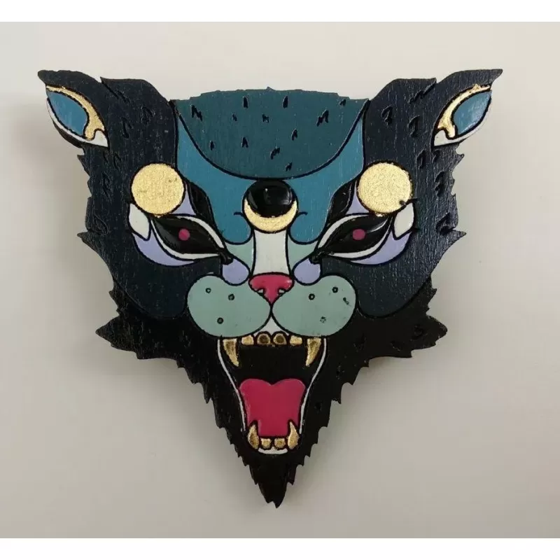 Брошь ручной работы из дерева «Бешеная кошка черная» COREYAGI ASC-KB10