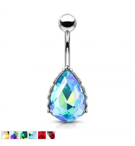 Серьга банан для пирсинга пупка PiercedFish NS89 с кристаллом в форме капли