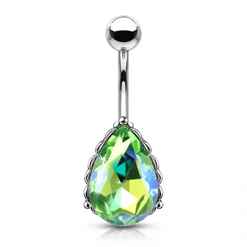 Серьга банан для пирсинга пупка PiercedFish NS89 с кристаллом в форме капли