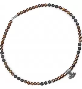 Мужской чокер (бусы) Everiot Select LNS-2035 из лавы и бронзита с подвеской "Молот Тора"