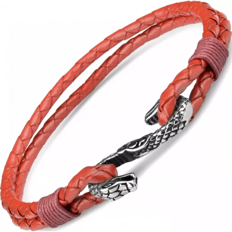 Кожаный плетеный браслет с застежкой в форме змеи Everiot SP-MJ-1966