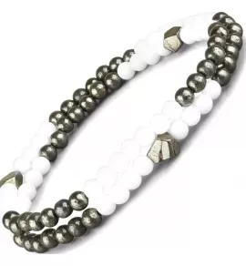 Браслет в два оборота на резинке Everiot Select LNS-2053 из агата и пирита