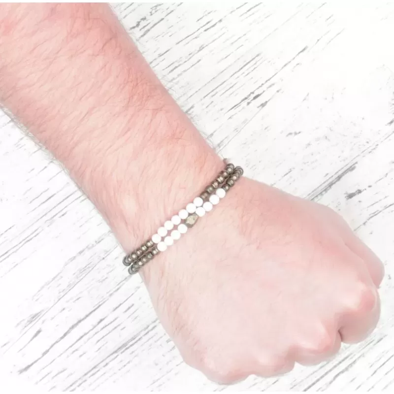 Браслет в два оборота на резинке Everiot Select LNS-2053 из агата и пирита