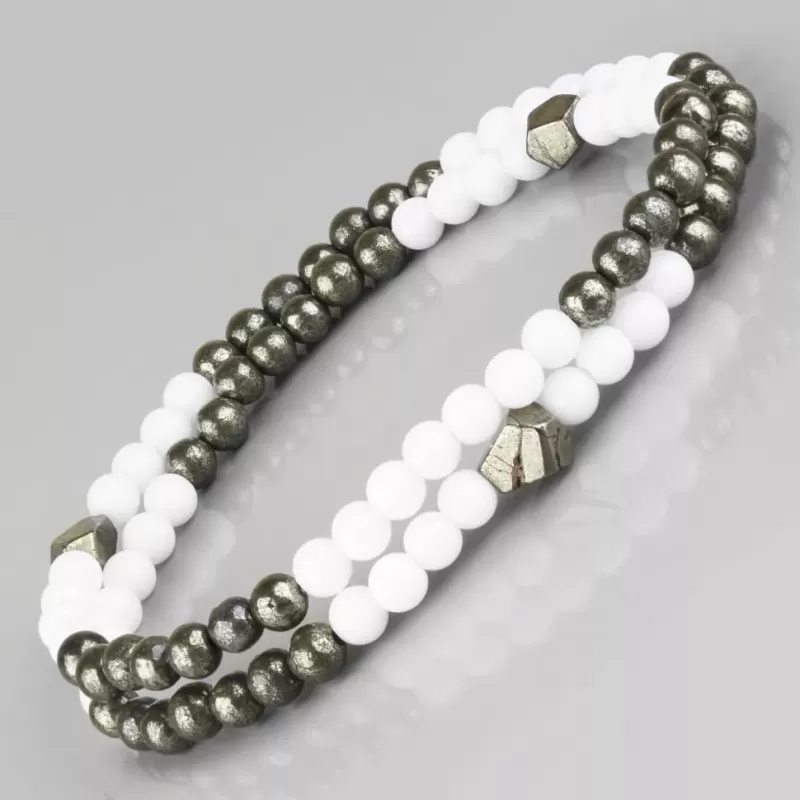 Браслет в два оборота на резинке Everiot Select LNS-2053 из агата и пирита