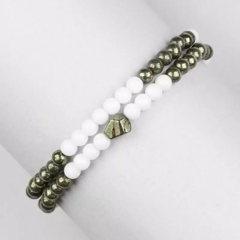 Браслет в два оборота на резинке Everiot Select LNS-2053 из агата и пирита