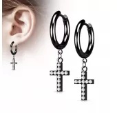 Серьги-кольца (конго) из стали TATIC SE4108 с подвеской в форме креста с фианитами