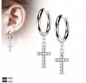 Серьги-кольца (конго) из стали TATIC SE4108 с подвеской в форме креста с фианитами