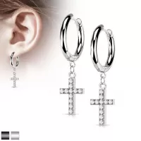 Серьги-кольца (конго) из стали TATIC SE4108 с подвеской в форме креста с фианитами