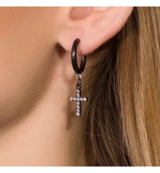 Серьги-кольца (конго) из стали TATIC SE4108 с подвеской в форме креста с фианитами