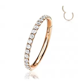 Кольцо кликер из титана с фианитами Pirslab RHT41 серьга для пирсинга септума, трагуса и хеликса, брови, губ (диаметр от 8 мм до 10 мм), розовое золото