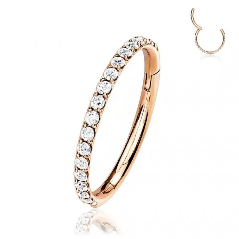 Кольцо кликер из титана с фианитами Pirslab RHT41 серьга для пирсинга септума, трагуса и хеликса, брови, губ (диаметр от 8 мм до 10 мм), розовое золото