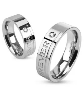 Кольцо из стали Spikes R-M3008 с романтичной надписью и фианитом