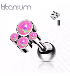 Титановая пирсинг штанга в хрящ уха, хеликс, трагус Pirslab TIJ09-OP22 накрутка кластер с опалом