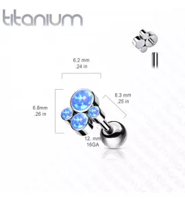 Титановая пирсинг штанга в хрящ уха, хеликс, трагус Pirslab TIJ09-OP22 накрутка кластер с опалом