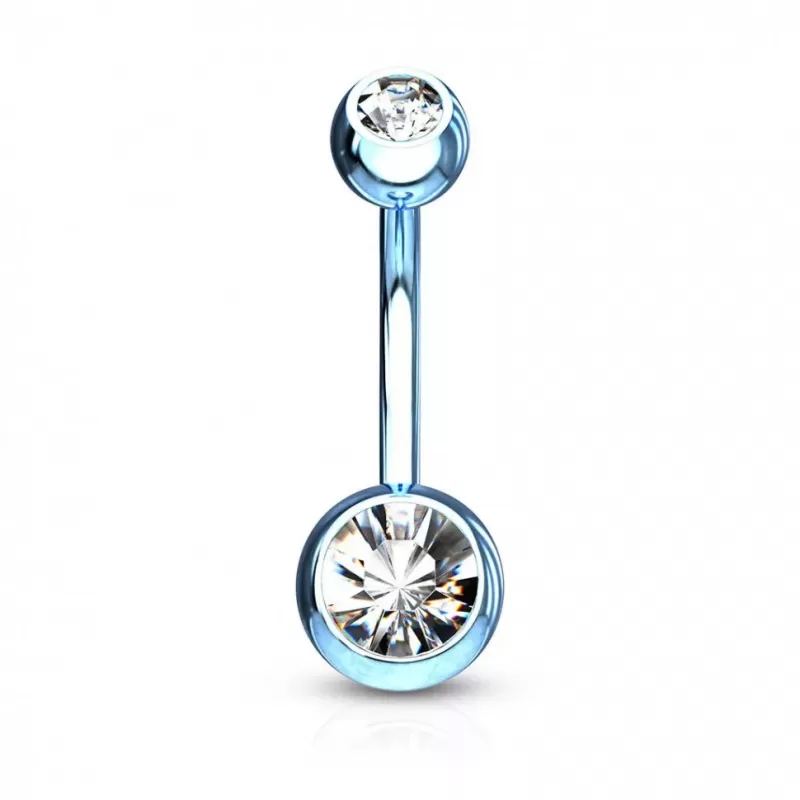 Стальная серьга банан для пирсинга пупка Piercedfish NT04-LBC с фианитами