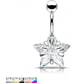 Серьга банан из стали для пирсинга пупка Piercedfish NS11 с фианитом в форме звезды