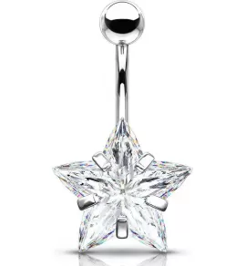 Серьга банан из стали для пирсинга пупка Piercedfish NS11 с фианитом в форме звезды