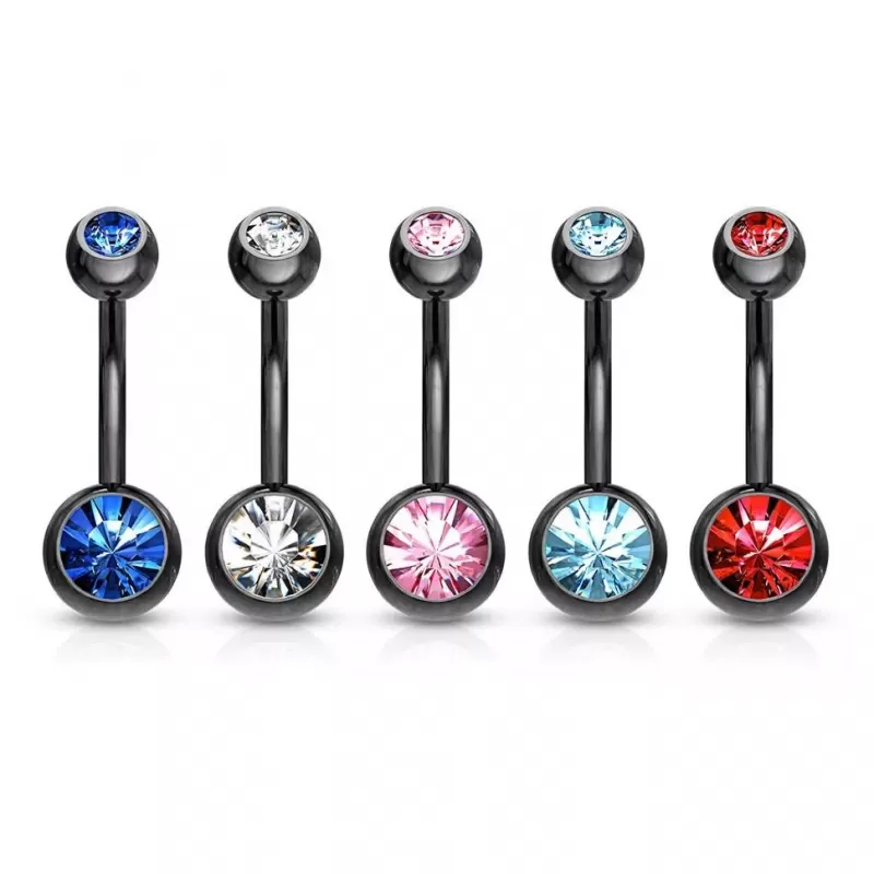 Стальная серьга банан для пирсинга пупка Piercedfish NT04-KC с фианитами