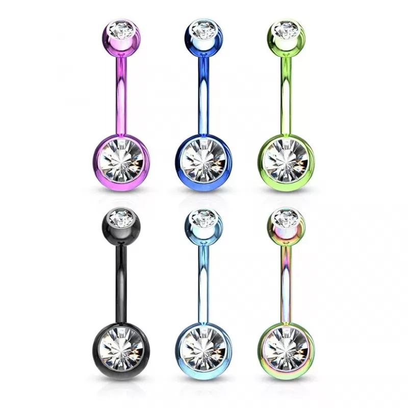 Стальная серьга банан для пирсинга пупка Piercedfish NT04-KC с фианитами