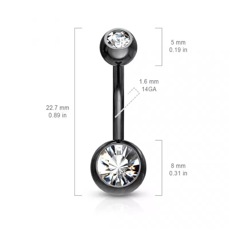 Стальная серьга банан для пирсинга пупка Piercedfish NT04-KC с фианитами