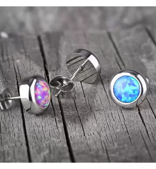 Серьги-гвоздики TATIC SE3365 из стали с искусственным опалом