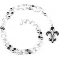 Бусы (розарий) Everiot Select LNS-3120 из гематита и кахолонга с подвеской "Геральдическая лилия"