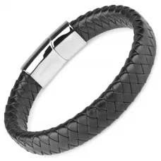 Мужской плетеный браслет из черной кожи Everiot Select LNS-5037