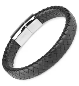 Мужской плетеный браслет из черной кожи Everiot Select LNS-5037