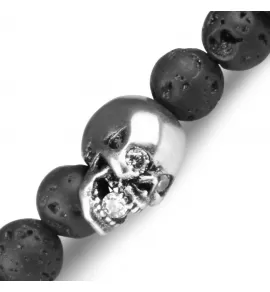 Мужской браслет в три оборота на резинке с черепом Everiot Select LNS-2054 из бронзита, лавы и яшмы