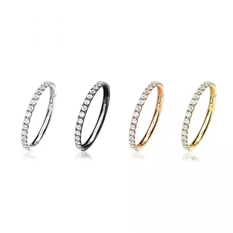 Кольцо кликер из титана с фианитами Pirslab RHT41 серьга для пирсинга септума, трагуса и хеликса, брови, губ (диаметр от 8 мм до 10 мм), черный