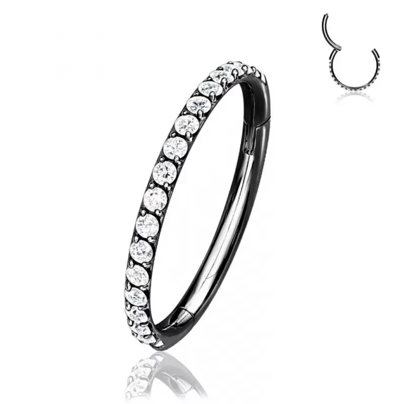 Кольцо кликер из титана с фианитами Pirslab RHT41 серьга для пирсинга септума, трагуса и хеликса, брови, губ (диаметр от 8 мм до 10 мм), черный