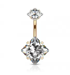 Серьга банан из стали для пирсинга пупка Piercedfish NS014 с фианитами