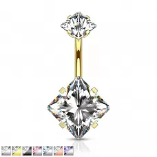 Серьга банан из стали для пирсинга пупка Piercedfish NS014 с фианитами