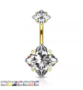 Серьга банан из стали для пирсинга пупка Piercedfish NS014 с фианитами