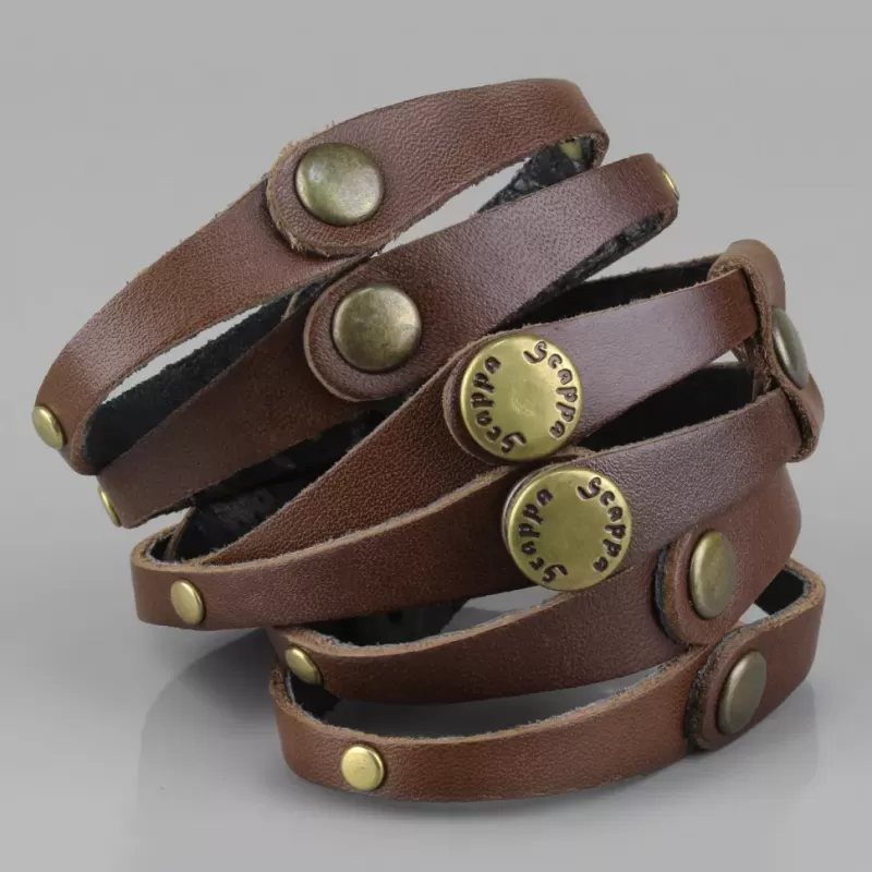 Кожаный браслет мужской Scappa A-109 коричневый