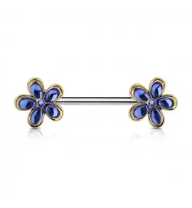 Штанга для пирсинга сосков "Цветы" PiercedFish KB054-GDB из стали