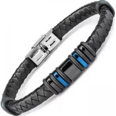 Черный кожаный браслет мужской Everiot RN-MJ-1807 с синими вставками