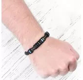 Черный кожаный браслет мужской Everiot RN-MJ-1807 с синими вставками