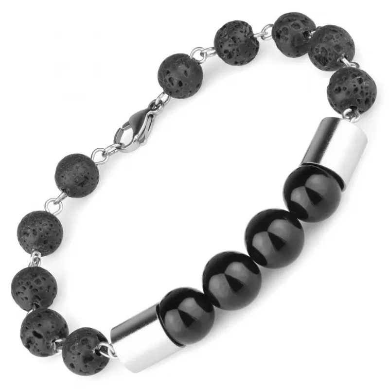 Мужской черный браслет из лавы и агата Everiot Select LNS-2292