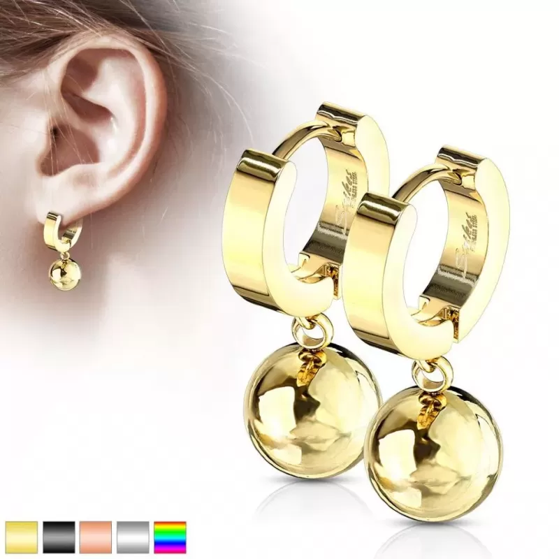 Женские серьги-кольца из стали с подвесками-шариками Spikes SE3565