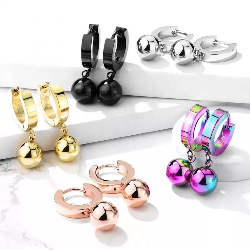 Женские серьги-кольца из стали с подвесками-шариками Spikes SE3565