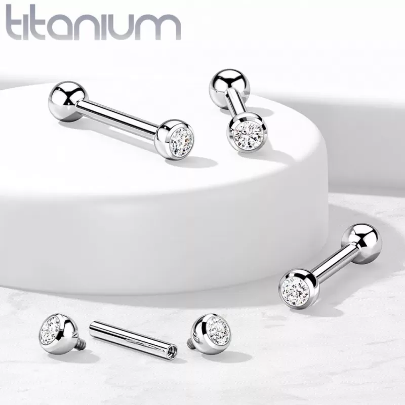 Штанга из титана с фианитом Pirslab TIB04 для пирсинга хряща уха, хеликса, брови
