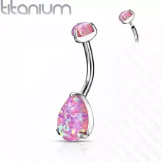Серьга банан для пирсинга пупка Pirslab T23N14-OP22 из титана с синтетическим опалом