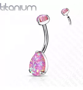 Серьга банан для пирсинга пупка Pirslab T23N14-OP22 из титана с синтетическим опалом