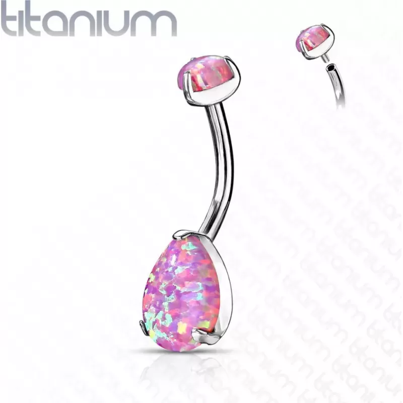 Серьга банан для пирсинга пупка Pirslab T23N14-OP22 из титана с синтетическим опалом