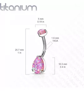 Серьга банан для пирсинга пупка Pirslab T23N14-OP22 из титана с синтетическим опалом